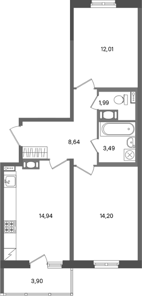 2-комнатная квартира 55.27 м², 8/11 эт., ЖК «ПАТИО. Уютный квартал»